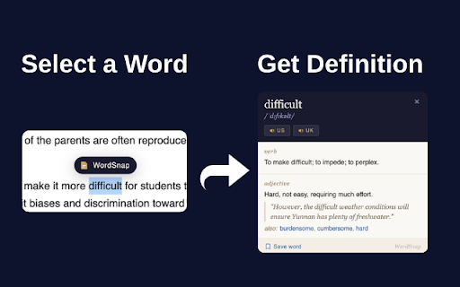 WordSnap — English Dictionary :: Instant English definitions, pronunciation & examples. Highlight any word on any page — click WordSnap to look it up in seconds.