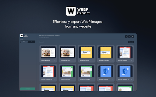 WebP Export :: Professional tool to grab, resize, and export WebP images from any website.