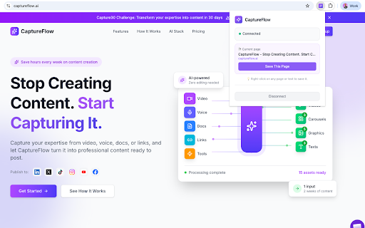 CaptureFlow :: Save inspiring websites, articles and posts as content inputs. Build your inputs library from your browser.
