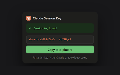 Claude Session Key :: Copy your Claude.ai session key to clipboard with one click. Companion for Claude Usage Widget.
