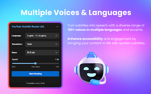 YouTube Subtitle Reader (AI) :: Dub YouTube videos with real-time translation and natural voices. Experience any content in your native language easily