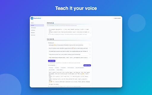 BanterBird :: Draft replies and posts on X in your own voice, with your OpenAI key. You review, edit, and post every one yourself.