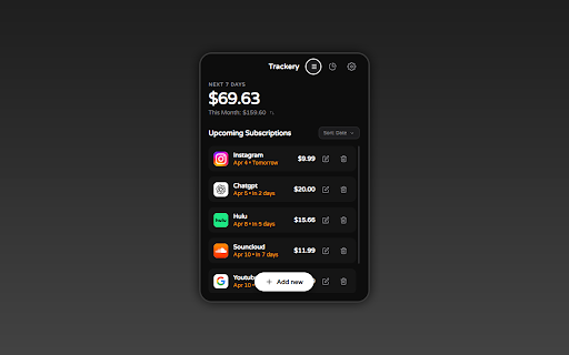 Subscription Tracker - Trackery :: Track subscriptions, manage budgets, and never miss a payment. Beautiful calendar, list, and analytics views.