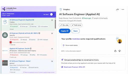 LinkedIn Ease :: Universal LinkedIn job enhancer: Industry, Company Size, Applicant counts, and Posting time across all LinkedIn pages.