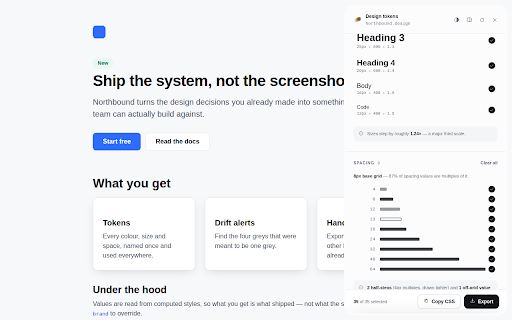 Design Token Extractor :: Read any site's real design system: colour, type scale, spacing, radius and shadows. Export CSS, JSON tokens or Figma styles.