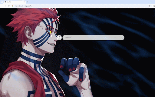 Akaza - Kimetsu No Yaiba Live Wallpaper :: Akaza stands on the left, fingers moving as his hair flows against a wavy blue and black background.