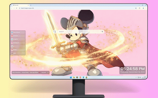Mickey Mouse Knight with Sword Live Wallpaper :: Mickey Mouse in shining knight armor wielding a glowing sword on magical pink background.