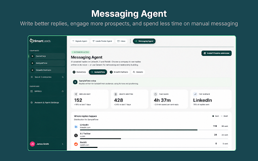 SmartLeads Pro :: Draft on-brand replies for LinkedIn, Reddit, and X in your voice, powered by your SmartLeads agent context.