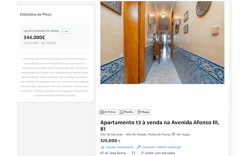 Estimador de Preços Imóveis (não oficial) - Idealista.pt :: Extensão não oficial que automatiza a funcionalidade 'Avaliação de imóveis' do Idealista.pt para obter estimativas de preço