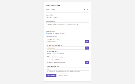 Page to AI :: Extract webpage content and send it to an AI chat as a file attachment