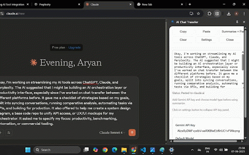 AI Chat Transfer :: Side panel which copies, summarizes, and pastes chats to and from ChatGPT, Claude, and Perplexity.
