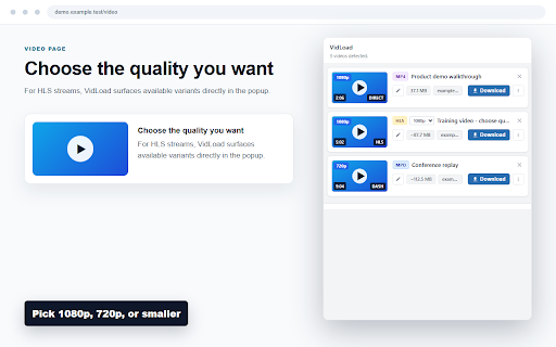 VidLoad :: Save HTML5 and HLS videos from any webpage to your computer.