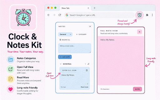 Clock & Notes Kit: Timer, To-do & Notes :: Clock and notes kit with standby clock, stopwatch, timer, to-do list, notes, presets, themes, and badge timer.