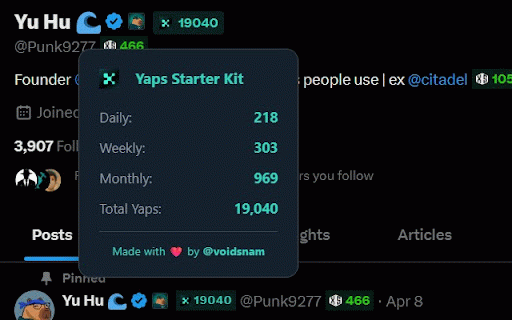 Yaps StarterKit :: Make Twitter better with live badges that show scores and reputation—so you know who you’re talking to.