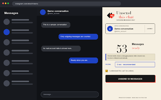 Unsend This Chat for Instagram :: Scan and unsend your outgoing messages from the currently open Instagram conversation.