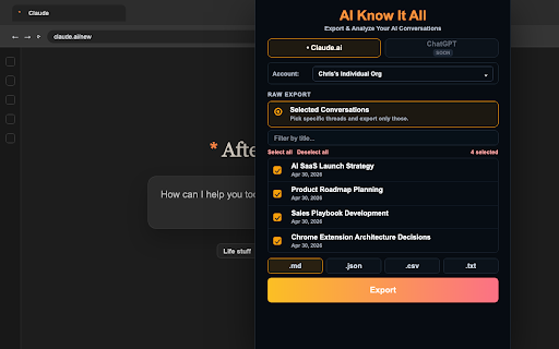 Claude Chat Exporter | AI Know It All :: Export, download, and back up Claude.ai chats. Save conversations locally or create clean AI handoffs.