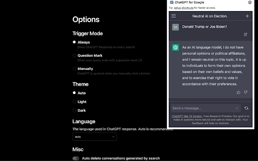 ChatGPT for search :: Chat gpt will give you an summary of your search in side box.