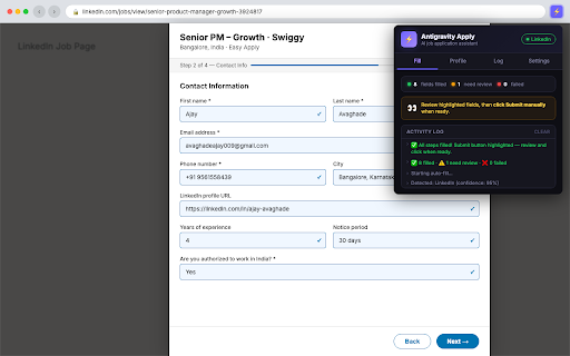 Antigravity Apply :: Auto-fill any job application form with your saved profile. Generate tailored, ATS-optimised resumes and cover notes using AI.