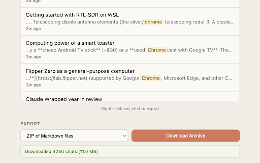 Claude Chat Tools :: Browse chat history, search all messages, and export conversations from Claude.ai