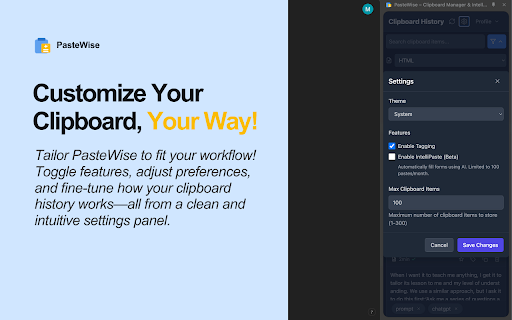 PasteWise – Clipboard Manager & Intelligent Pasting :: Clipboard manager with history and AI-powered pasting. Use OptionPaste for quick pasting and IntelliPaste for smart auto-fill.