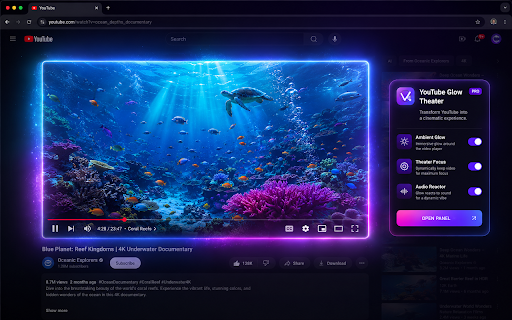 YouTube Glow Theater - Video Enhancer :: Create ambient glow and theater focus around YouTube videos and Shorts. Pro unlocks unlimited glow and saved presets.