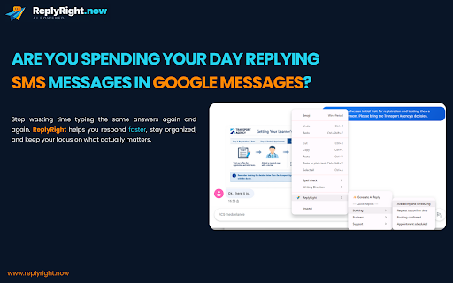 ReplyRight :: AI-powered quick replies and productivity tools for Google Messages. Reply faster, reply smarter.