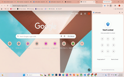 Self Locker :: Secure vault to store notes, passwords, and files with AES-256 encryption, accessible from Chrome side panel.