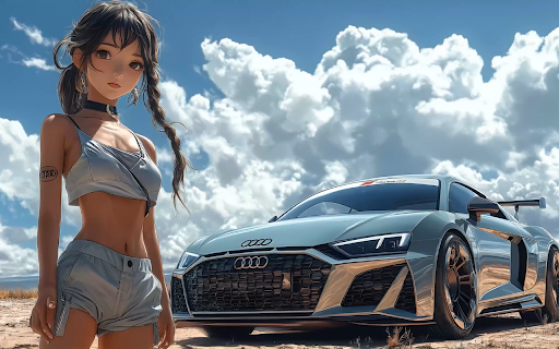 Anime Girl Next to Audi Live Wallpaper New Tab Theme :: Transform your new tab with stunning live HD wallpapers of anime girls next to Audis, bringing your favorite themes to life!