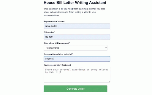 House Bill Letter Generator :: Generate personalized letters to representatives about bills