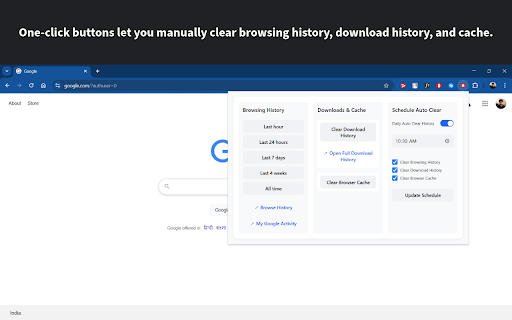 Quick History Delete :: No need to manually clear your browser data. Simply schedule a time, and the extension will automatically clean it daily.