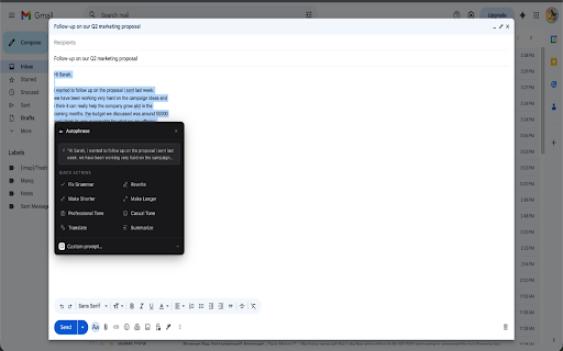 Autophrase :: AI writing tools on every page. Fix grammar, rewrite, translate, summarize, and chat with any page using your own AI keys.