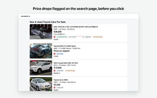 DD Price Tracker – DoneDeal Price History :: Car price history on DoneDeal, Used Cars NI and Auto Trader: every price drop, how long an ad has really been up, import costs.