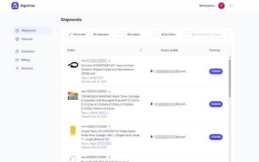 Aquiline Tracking Chrome Extension :: Collect orders across your Amazon accounts and track shipments in Aquiline Tracking App