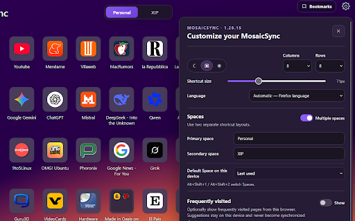 MosaicSync :: Privacy-first Chrome New Tab with folders, custom visuals and optional Chrome Sync. Zero MosaicSync telemetry.