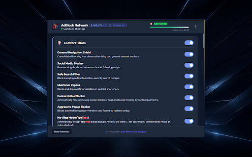 AdBlock Network — Firewall & Anti-Tracking :: Advanced local perimeter firewall to block intrusive pop-ups, trackers, and clean video platform layouts.