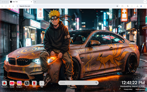 BMW M4 Naruto Uzumaki Live Wallpaper :: One of the most epic anime car live wallpapers for Chrome – featuring Naruto Uzumaki with BMW M4 power.