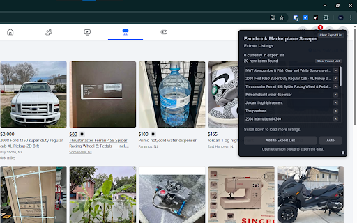 Facebook Marketplace Scraper: Export Search, Products, Sellers & more :: Scrape Listings, Sellers, and more from Facebook Marketplace, with options to export in formats such as CSV, Excel, JSON and others