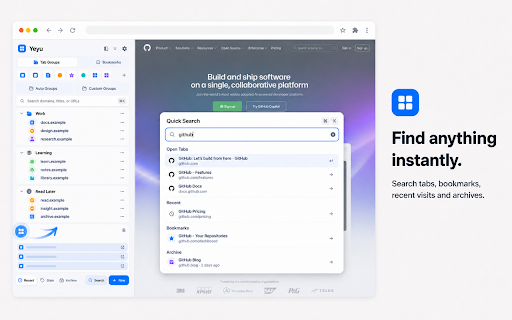 Yeyu · Tab Organizer & Quick Search :: Organize tabs in the Chrome side panel and quickly search tabs, bookmarks, recent visits, and local archives.