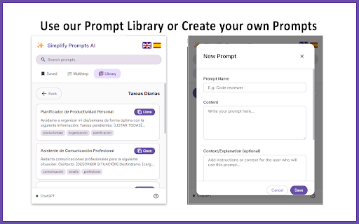 Simplify Prompts AI - ChatGPT Claude Gemini :: Professional prompts library for ChatGPT, Claude, Copilot and Gemini. Save time with organized, reusable prompts.