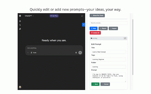 PromptNest: AI Prompt Manager for ChatGPT, Gemini, Claude & Copilot :: Stop retyping prompts. Save, organize & insert AI prompts in one click — with fill-in {variables}, folders, chains & search.