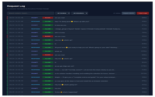 AccuKnox Prompt Firewall :: Scans AI assistant prompts and responses through AccuKnox Prompt Firewall for security and compliance