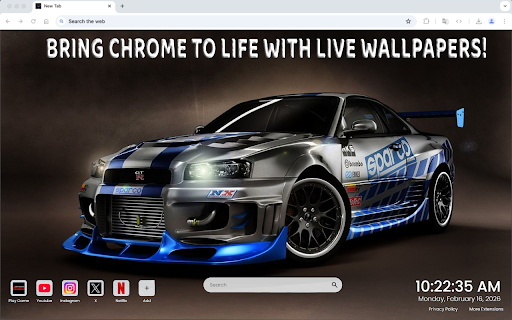 Skyline GT-R R34 Street Racer Live Wallpaper New Tab :: Street racing Skyline GT-R R34 brings speed and power to your new tab.