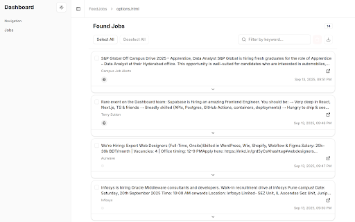 FeedJobs - Find Jobs from LinkedIn Feeds :: Extracts job posts from LinkedIn Feed. Catch startup & local roles that never hit job boards. Manage and Export in Excel/CSV/JSON.
