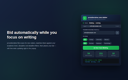 KD Prowriterstime Bot :: Automatically bid on Prowriterstime orders with a custom message