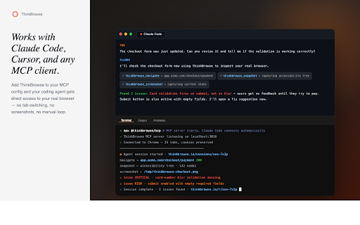 ThinkRun: Screen Recorder for AI Agents :: Screen recorder for AI coding agents: turn a browser session into structured context your agent can act on.