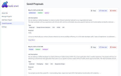 Apply Smart :: Boost your chances of landing freelance jobs with intelligent, personalized proposals — in seconds!
This extension helps…