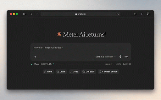 Meter AI — Claude Usage Tracker :: Privacy-first usage tracker and chat bridge for Claude.ai. Track session limits and handoff conversations locally.