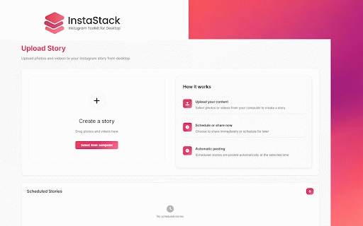 InstaStack – Instagram Toolkit for Desktop :: Instagram toolkit for desktop. Track unfollowers, upload stories from PC, download media, and manage Instagram.