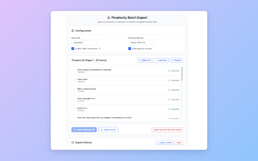 Perplexity to obsidian - Batch Export :: Bulk Export all your PerlexityAI conversations to markdown files with one click