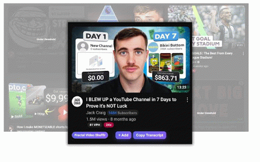 Fractal Video Shufflr YouTube Extension :: Black out YouTube videos under 100k views to help you spot hits to recreate.